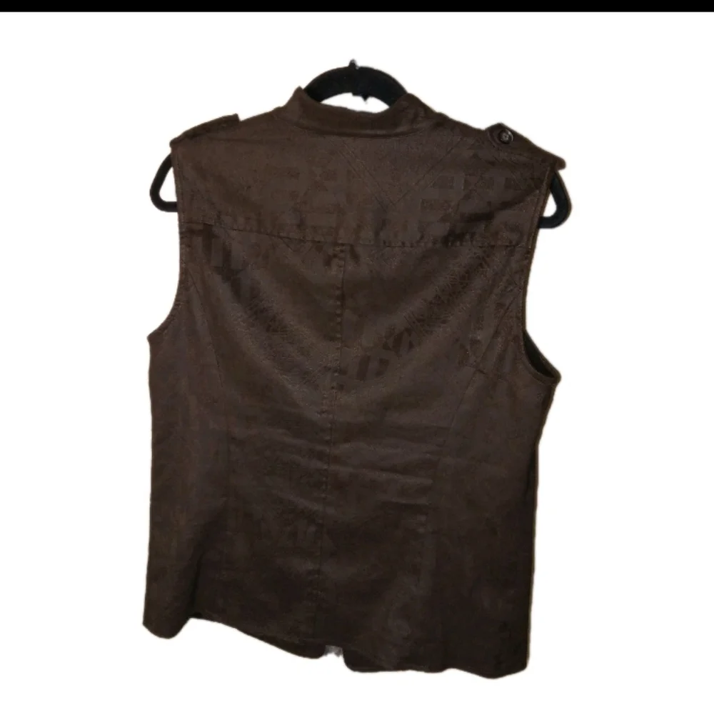 Yansi Fugel Brown Faux Suede Full Zip Vest Medium